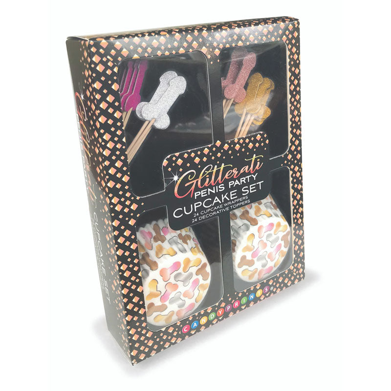 Glitterati Penis Party Cupcake Set of 24 for Hens Party and Celebrations Party Supplies