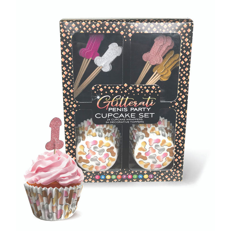Glitterati Penis Party Cupcake Set of 24 for Hens Party and Celebrations Coloured Party Supplies