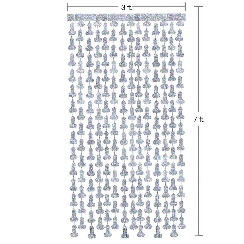 Glitterati Penis Party Disco Metallic Curtains – Silver 0.9 x 2.1 Meters Party Backdrop Secondary image