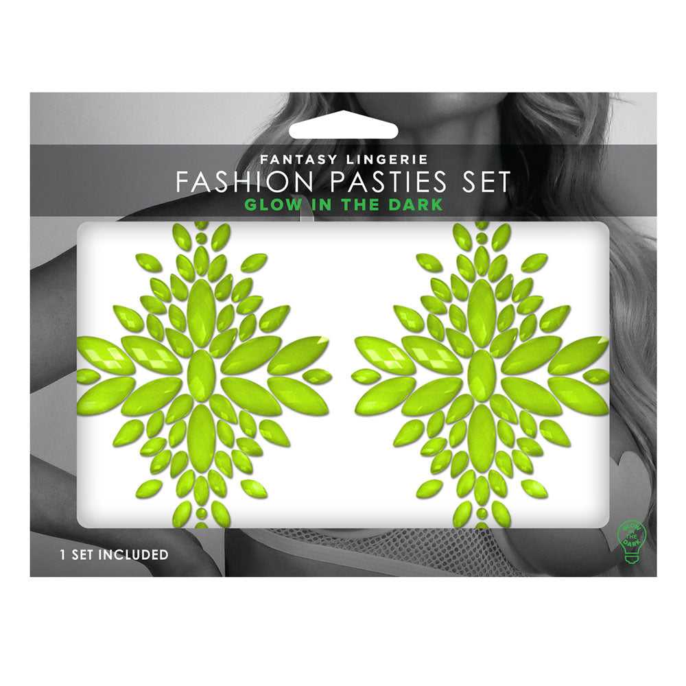 Glow Fashion Pasties Set - Neon Green Glow in the Dark Crystal Pasties for Parties and Festivals Green Pasties