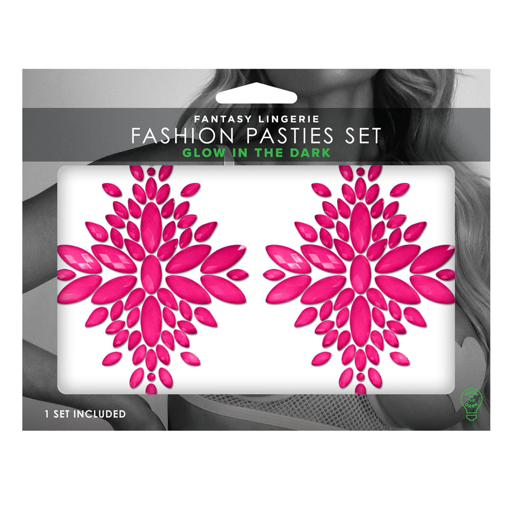 Glow Fashion Pasties Set Neon Pink Glow in the Dark Crystal Accessories Pink Pasties