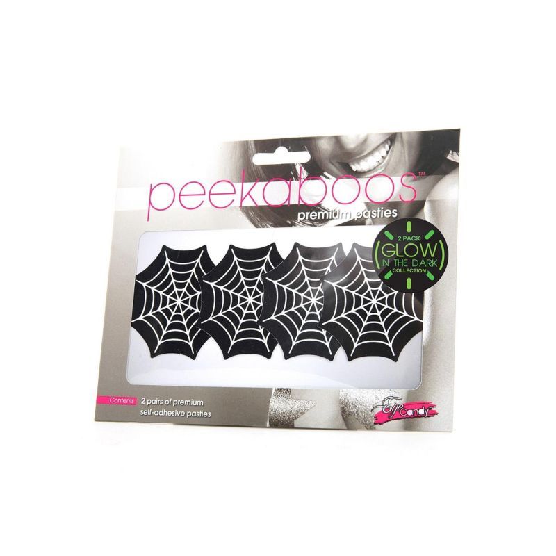 Peekaboos Glow in the Dark Spiderweb Self-Adhesive Pasties – Premium Fashion Pasties Secondary image