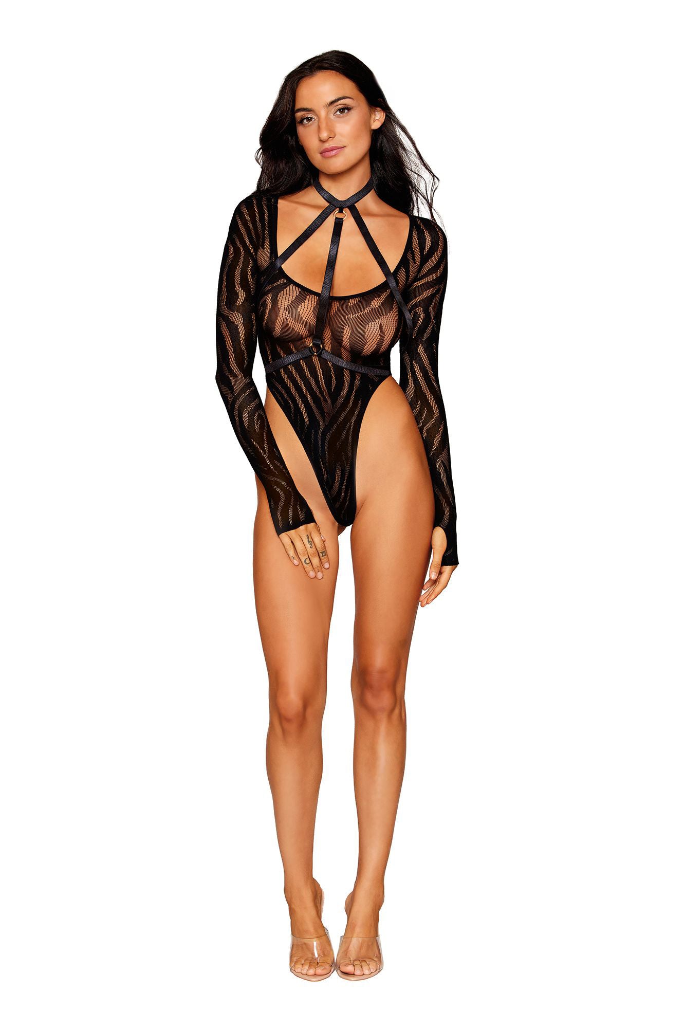 Dreamgirl Teddy with Harness Black Teddies