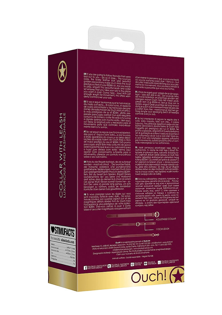 Ouch Halo Collar With Leash Burgundy Restraint BDSM Accessory > Bondage Gear > Collars & Leashes