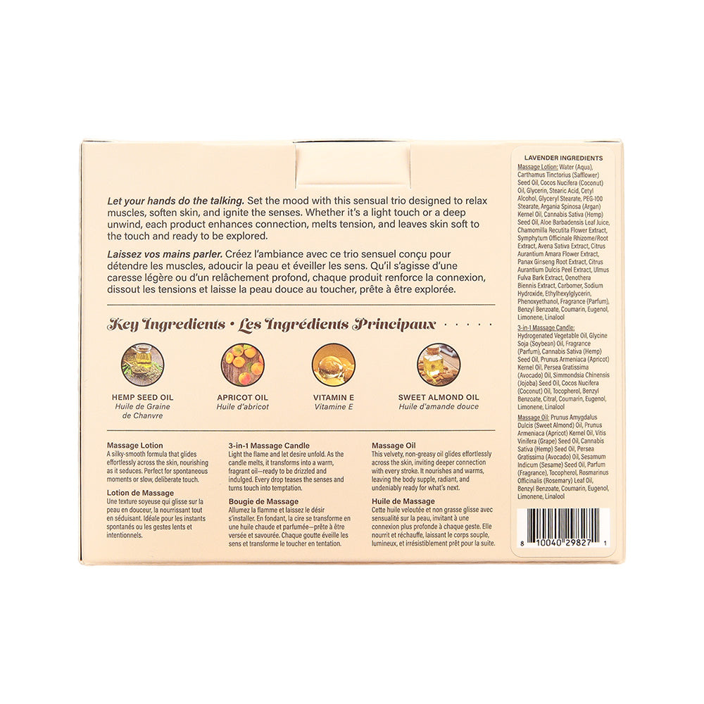 Hemp Seed Tranquility Trio – Lavender Scented Massage and Caress Kit Secondary image