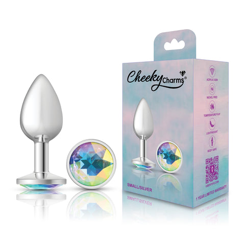 Cheeky Charms Silver Round Butt Plug with Clear Iridescent Jewel Small > Anal Range > Jewel Butt Plugs