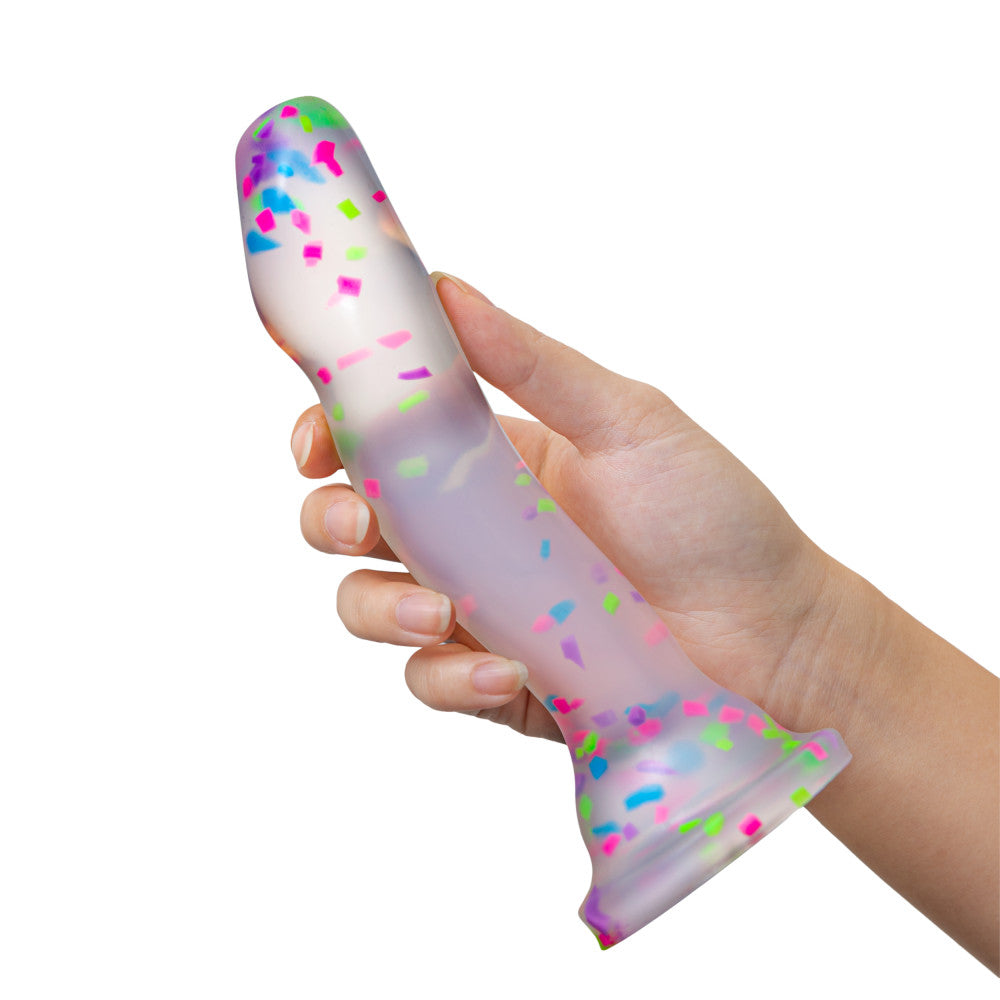 Hanky Panky Confetti Filled Clear 7.5" Dildo Glow in the Dark Secondary image