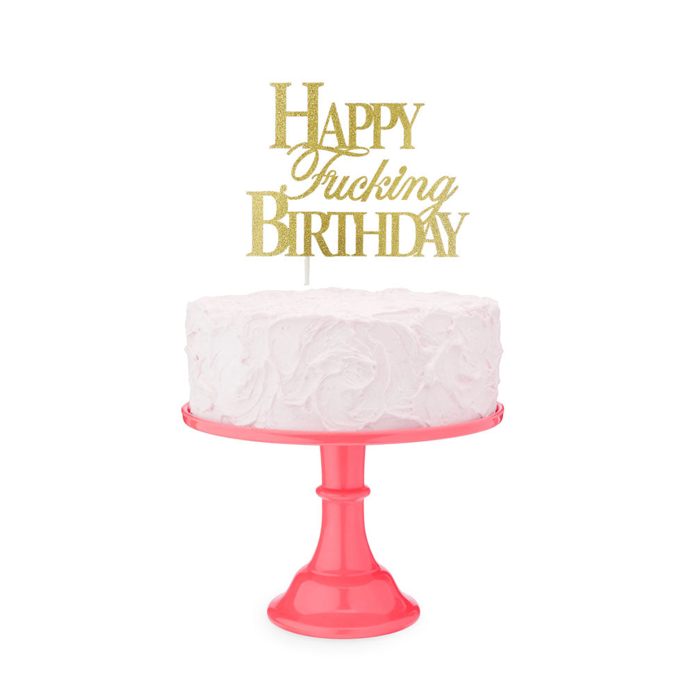 Happy Birthday Cake Topper with Glittering Gold Design Party Supplies
