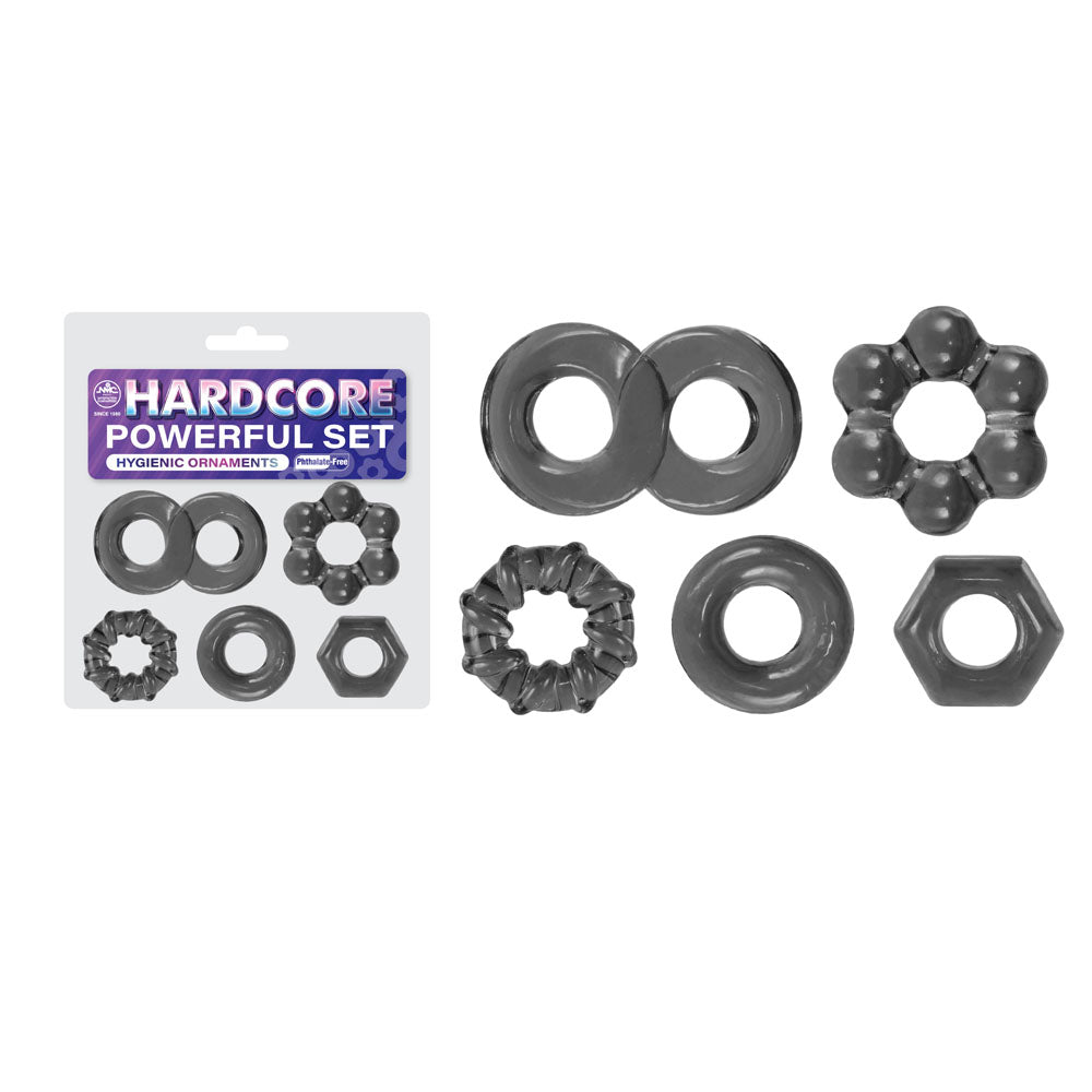 Hardcore Powerful Advanced Cock Ring Set of 5 in Smoke COCK RING Set