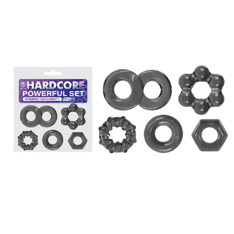 Hardcore Powerful Advanced Cock Ring Set of 5 in Smoke COCK RING Set
