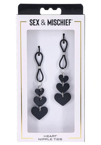Heart Nipple Ties Black Faux Leather Sensual Adult Accessory Nipple Clamps