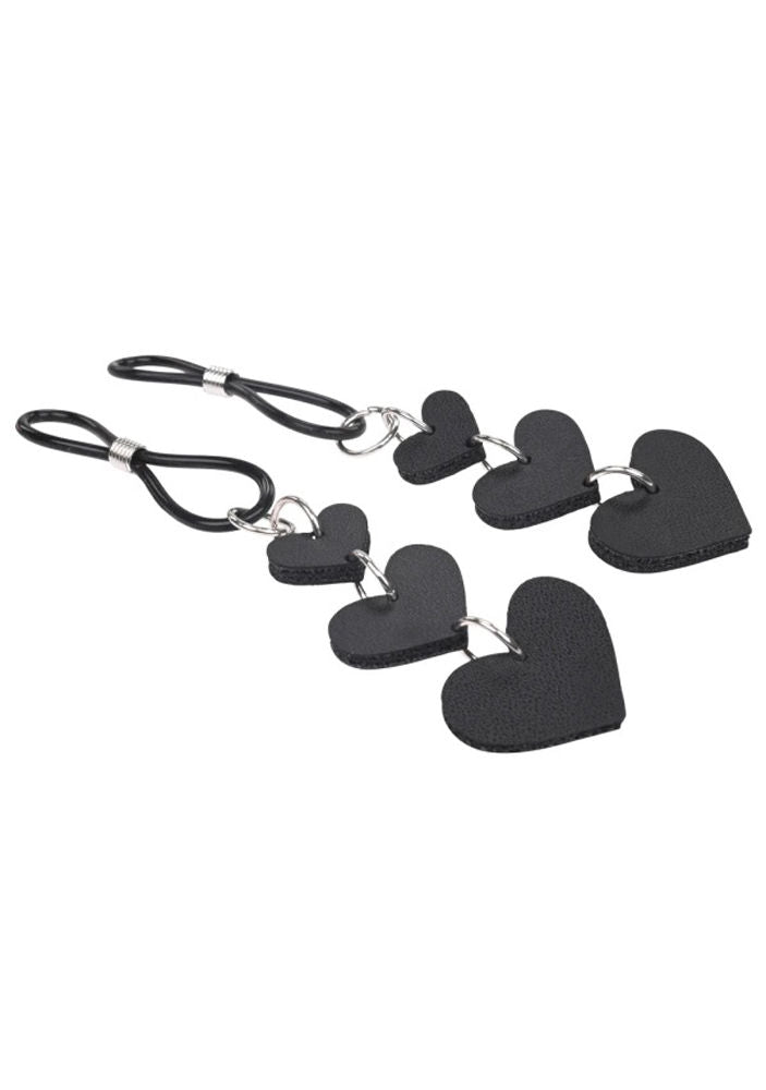 Heart Nipple Ties Black Faux Leather Sensual Adult Accessory Nipple Clamps