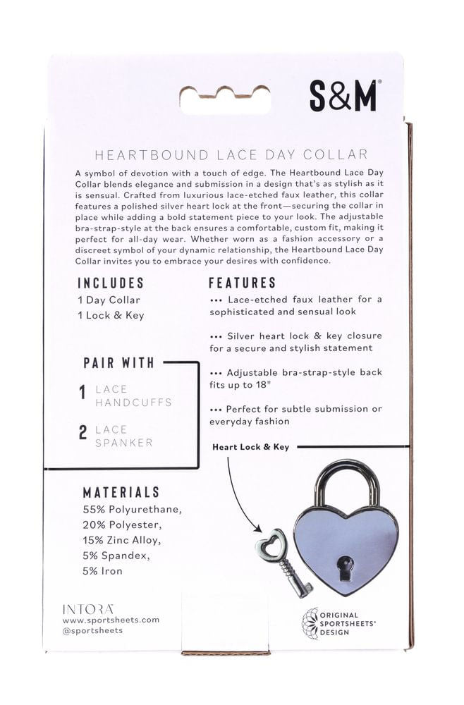 Heartbound Lace Day Collar with Silver Heart Lock for Adults Womens Leather