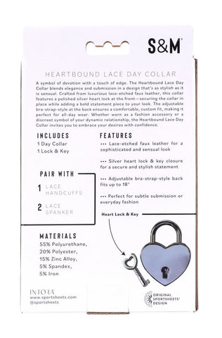 Heartbound Lace Day Collar with Silver Heart Lock for Adults Womens Leather