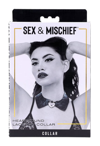 Heartbound Lace Day Collar with Silver Heart Lock for Adults Womens Leather