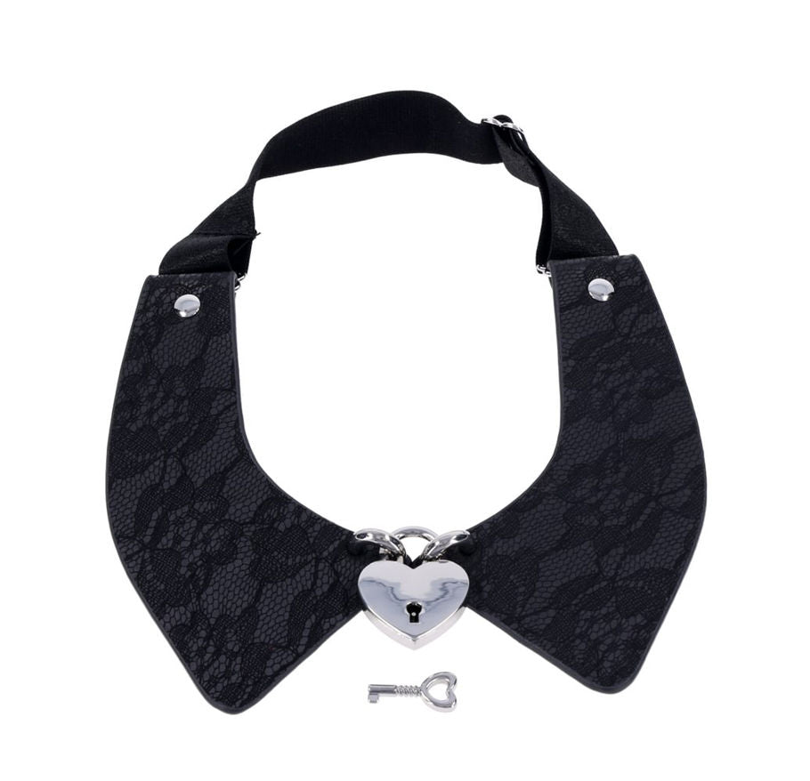 Heartbound Lace Day Collar with Silver Heart Lock for Adults Womens Leather