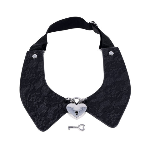 Heartbound Lace Day Collar with Silver Heart Lock for Adults Womens Leather