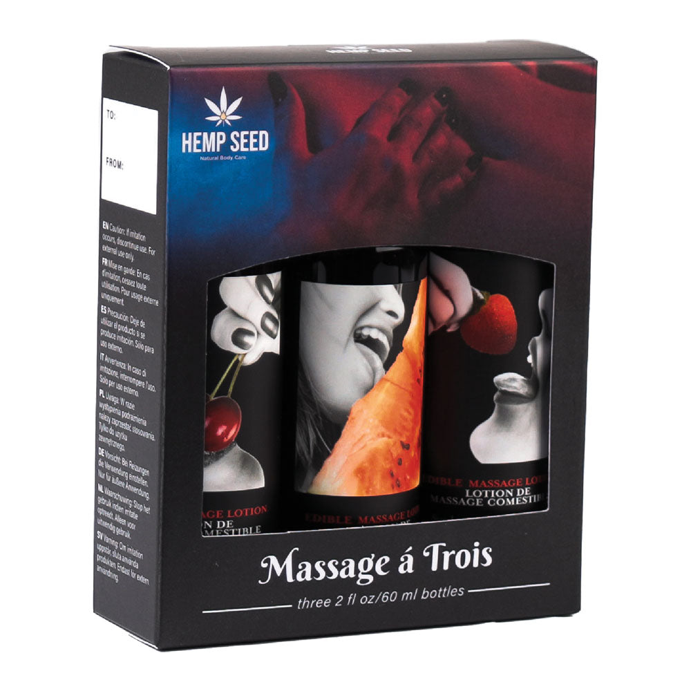 Hemp Seed Edible Massage A Trois (3 Bottle Set) – Edible Massage Lotion Kit Massage Gift Set