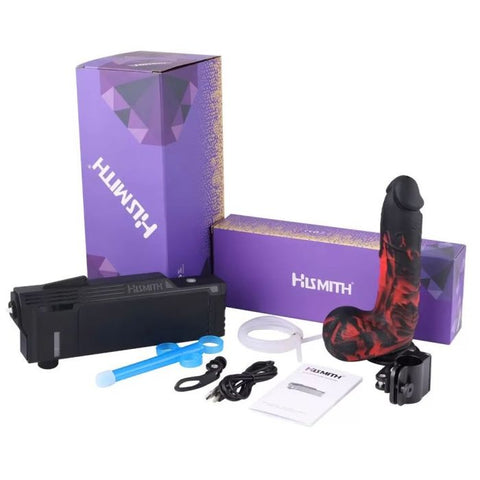 HiSmith Pneumatic Auto Lube Launcher with 8.3 Inch Silicone Squirting Dildo – Hands-Free Launcher and Dildo Set Sex Machine Connectors