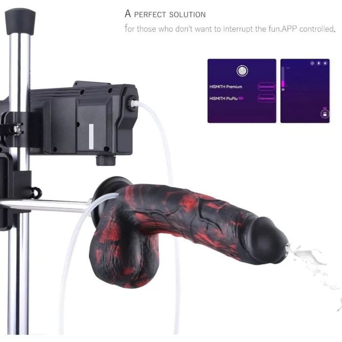HiSmith Pneumatic Auto Lube Launcher with 8.3 Inch Silicone Squirting Dildo – Hands-Free Launcher and Dildo Set Sex Machine Connectors