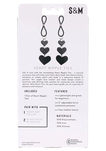 Heart Nipple Ties Black Faux Leather Sensual Adult Accessory Nipple Clamps
