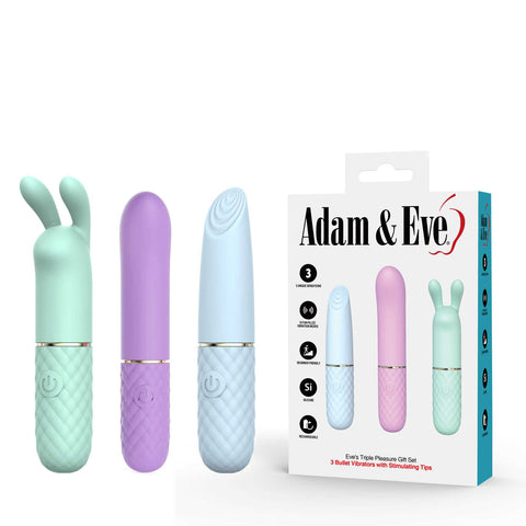 Adam & Eve Triple Pleasures Set – USB Rechargeable Vibrators Set of 3 Coloured VIBRATORS