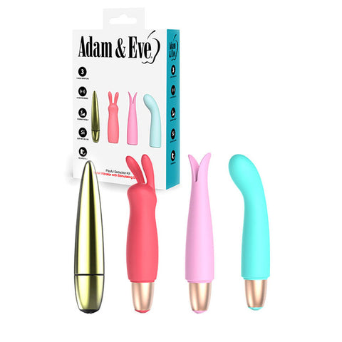 Adam & Eve Playful Seduction Kit - USB Rechargeable Vibrator Set Coloured BULLETS