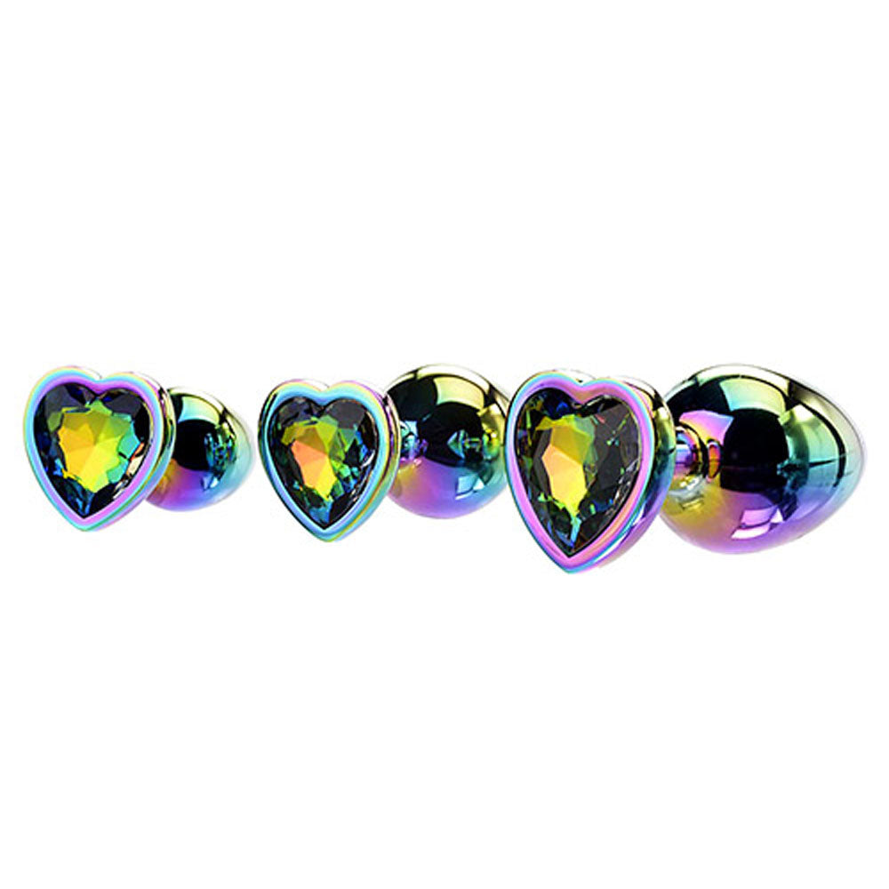 Adam & Eve Rainbow Heart Gem Anal Training Set (Multicolored) – Metal Anal Plugs Set of Three Sizes > Anal Range > Jewel Butt Plugs