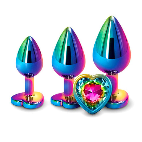 Adam & Eve Rainbow Heart Gem Anal Training Set (Multicolored) – Metal Anal Plugs Set of Three Sizes > Anal Range > Jewel Butt Plugs