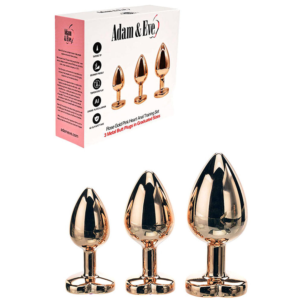 Adam & Eve Heart Gem Anal Training Set (Rose Gold Pink) – Metal Anal Plug Set of 3 Sizes Secondary image