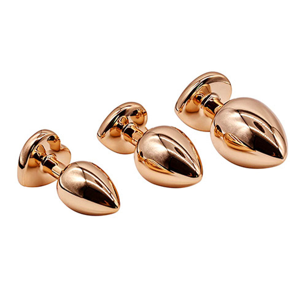 Adam & Eve Heart Gem Anal Training Set (Rose Gold Pink) – Metal Anal Plug Set of 3 Sizes > Anal Range > Jewel Butt Plugs