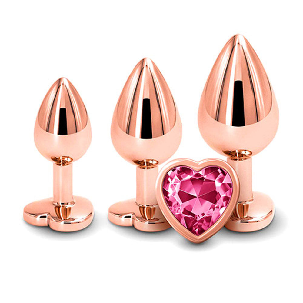 Adam & Eve Heart Gem Anal Training Set (Rose Gold Pink) – Metal Anal Plug Set of 3 Sizes > Anal Range > Jewel Butt Plugs