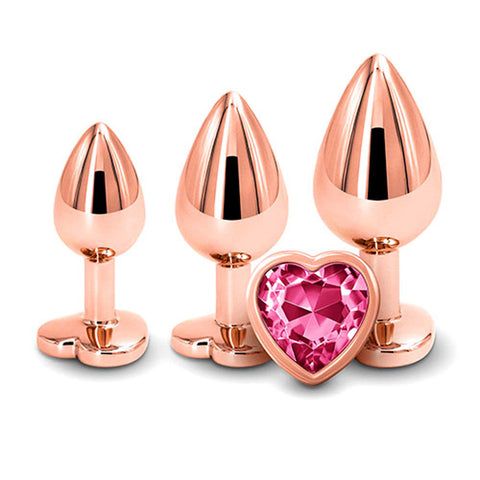 Adam & Eve Heart Gem Anal Training Set (Rose Gold Pink) – Metal Anal Plug Set of 3 Sizes > Anal Range > Jewel Butt Plugs