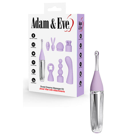 Adam & Eve Sweet Dreams Massager Kit 8 Tips Lavender USB Rechargeable Purple STIMULATORS