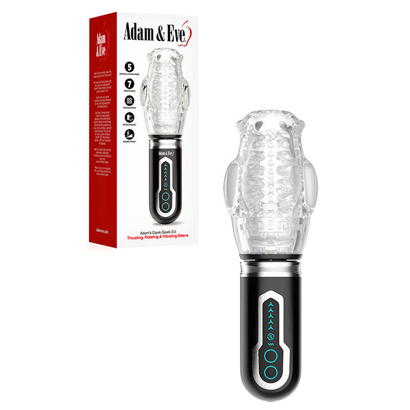 Adam & Eve Adam's Gawk Gawk 3.0 – USB Rechargeable Thrusting Rotating Vibrating Masturbator Clear Strokers - Vibrating