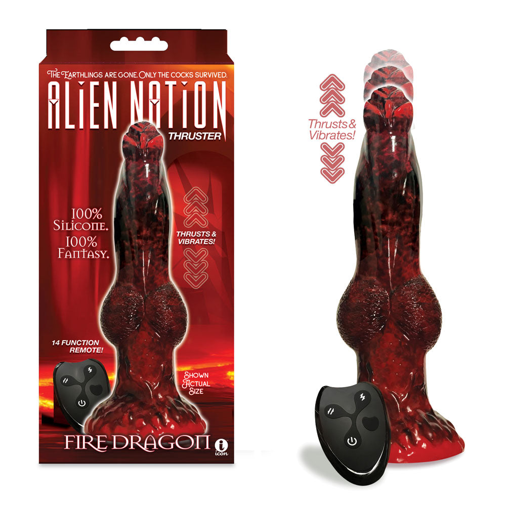 Alien Nation - Fire Dragon - /Black 22.9 cm USB Rechargeable Thrusting Fantasy Dong with Remote Red > Dildos > Fantasy