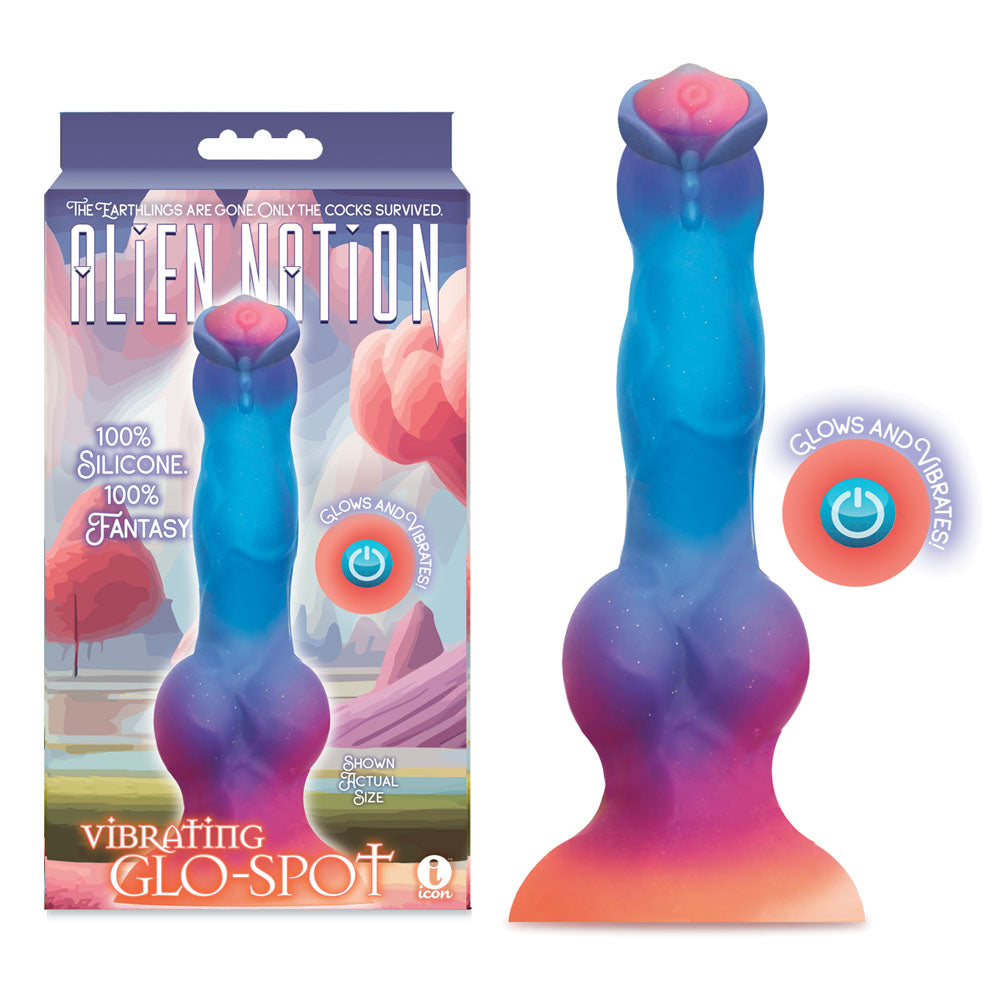 Alien Nation Glo-Spot – Glow-in-the-Dark 21.6 cm USB Rechargeable Vibrating Dong Coloured > Dildos > Fantasy Main image