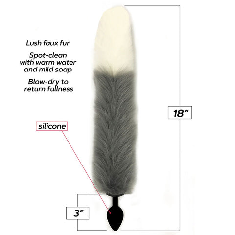 Foxy Fox Tail Silicone Butt Plug with Grey and White Tip and 46 cm Tail Tails