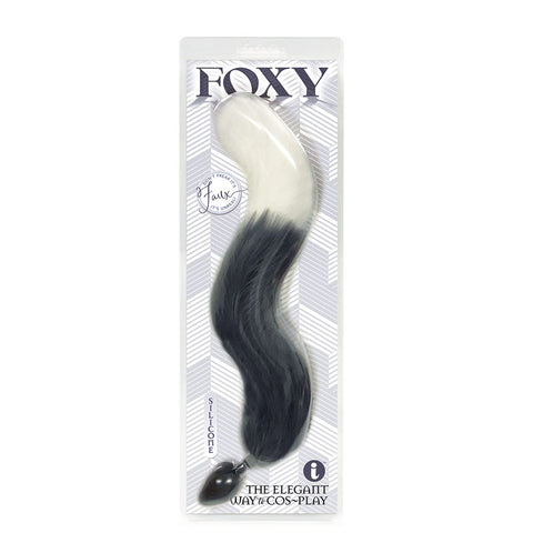 Foxy Fox Tail Silicone Butt Plug with Grey and White Tip and 46 cm Tail Grey Tails