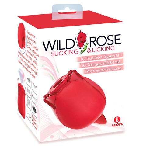 Wild Rose Sucking & Licking USB Rechargeable Stimulator 10 Modes Red Suction Stimulator
