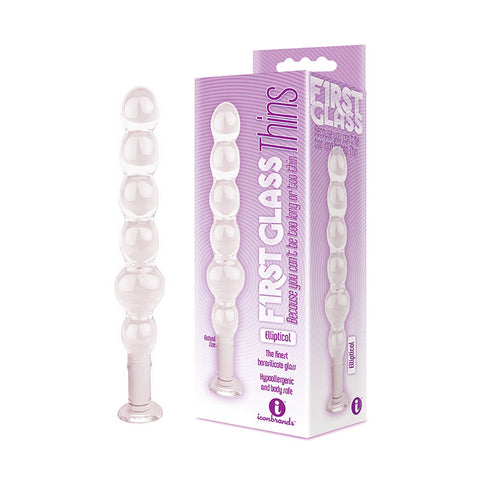 The 9's Glass First Thins Elliptical – Rechargeable Glass Anal Beads Clear GLASS TOYS