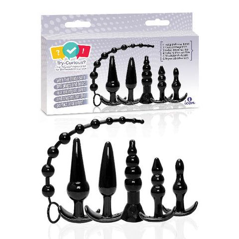 Try-Curious Anal Plug Kit (Black) – Set of 6 Body-Safe Anal Plugs Default Title > Anal Range > Butt Plug Kits