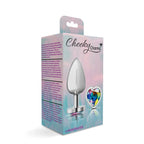 Cheeky Charms Silver Metal Butt Plug with Heart Clear Jewel Large > Anal Range > Jewel Butt Plugs