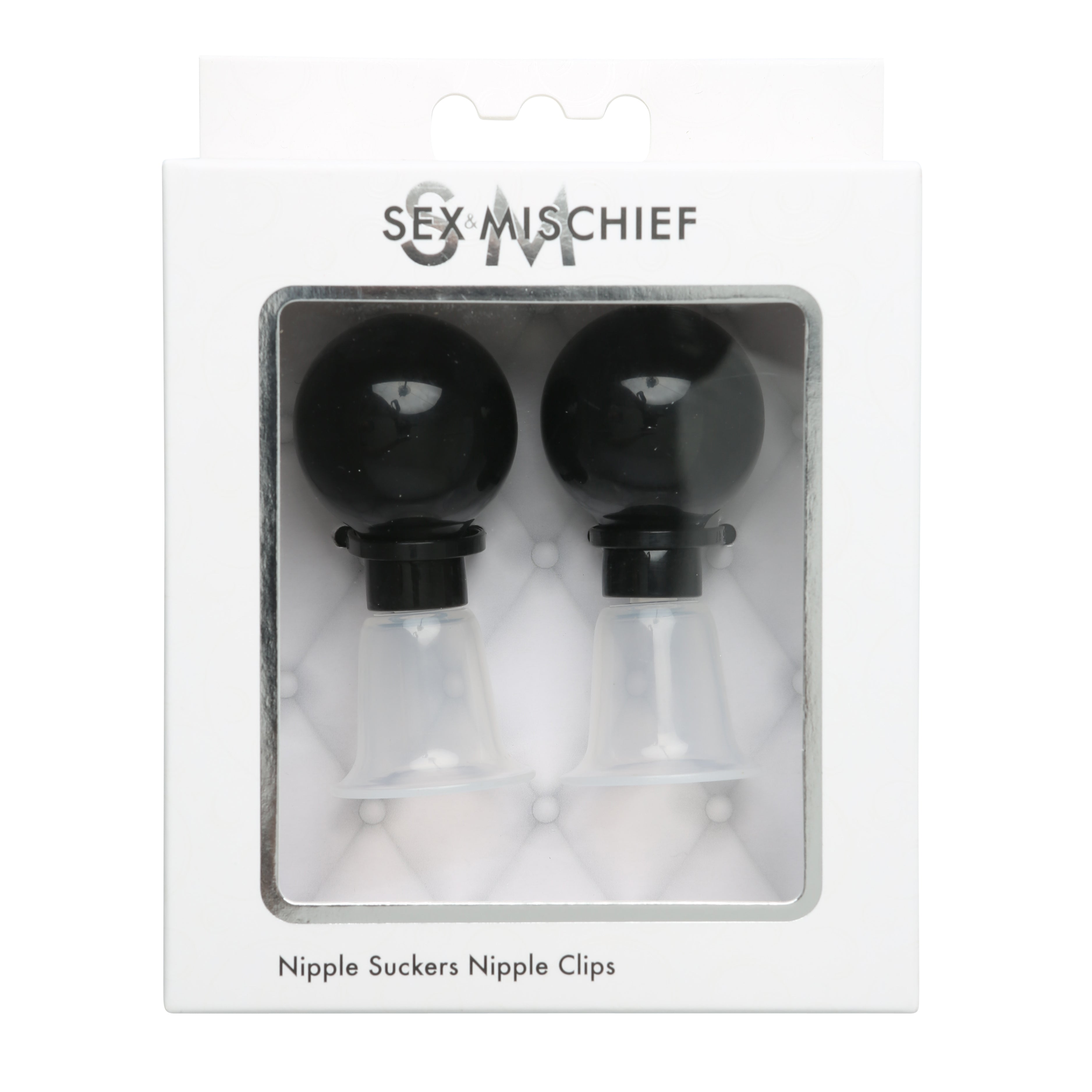 Sex & Mischief Nipple Suckers Set of Two with Black Suction Cups and Clear Nipple Clips Nipple Stimulators