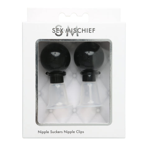 Sex & Mischief Nipple Suckers Set of Two with Black Suction Cups and Clear Nipple Clips Nipple Stimulators
