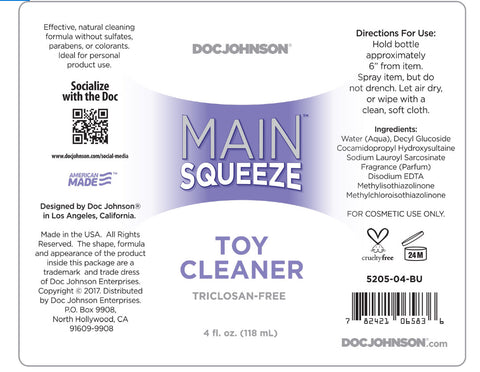 Doc Johnson Main Squeeze Toy Cleaner Spray (4 Fl Oz) – Safe Vegan Formula Toy Cleaner > Essentials > Toy Cleaners