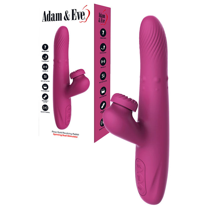 Adam & Eve Rose Gold Revolving Rabbit Vibrator – USB Rechargeable Spinning and Thrusting Vibrator 22.5 cm Purple > Vibrators > Ladies > Rabbit Multi