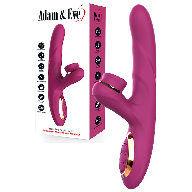 Adam & Eve Rose Gold Tappin Rabbit (Rose Gold) – USB Rechargeable 22.5 cm Tapping and Thrusting Rabbit Vibrator Purple > Vibrators > Ladies > Rabbit Multi