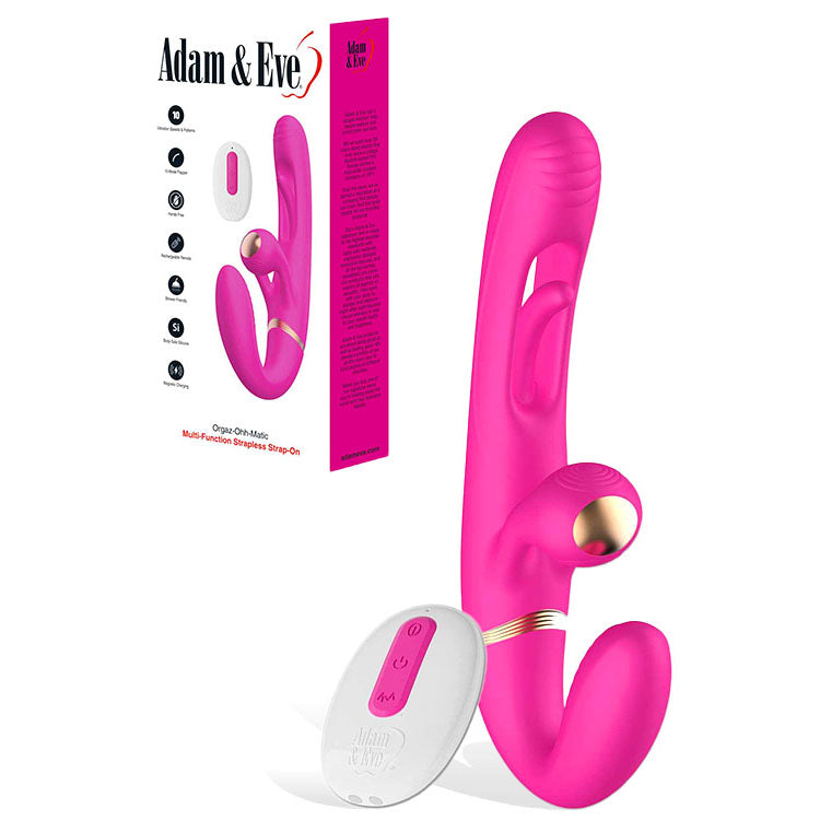 Adam & Eve Orgaz-Ohh-Matic USB Rechargeable Strapless Strap-On with Remote – Powerful Vibrating Strap-On Pink > Realistic Dildos and Vibes > Strapless Strap Ons