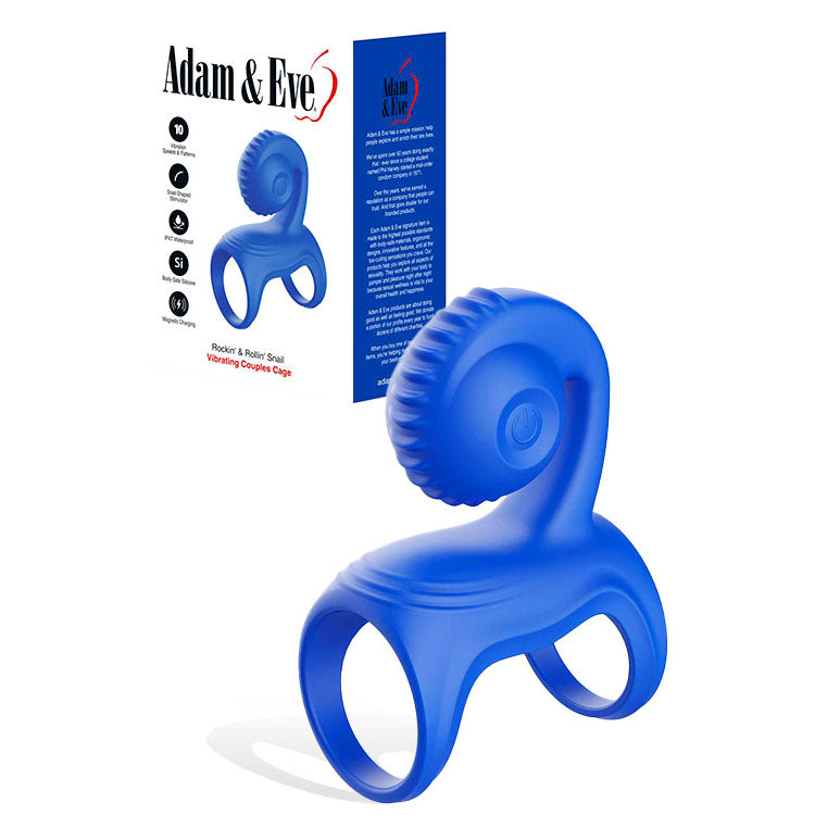 Adam & Eve Rockin and Rollin Snail – USB Rechargeable Couples Vibrator Cage Blue > Cock Ring > Vibrating